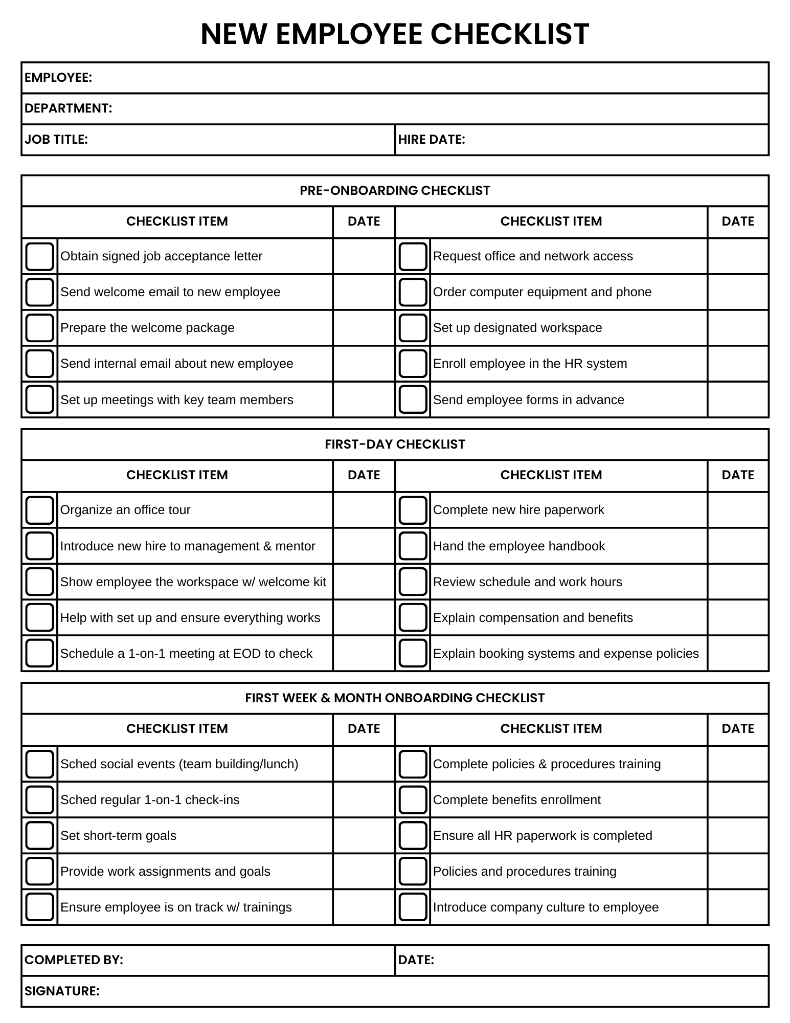 Checklist Sample