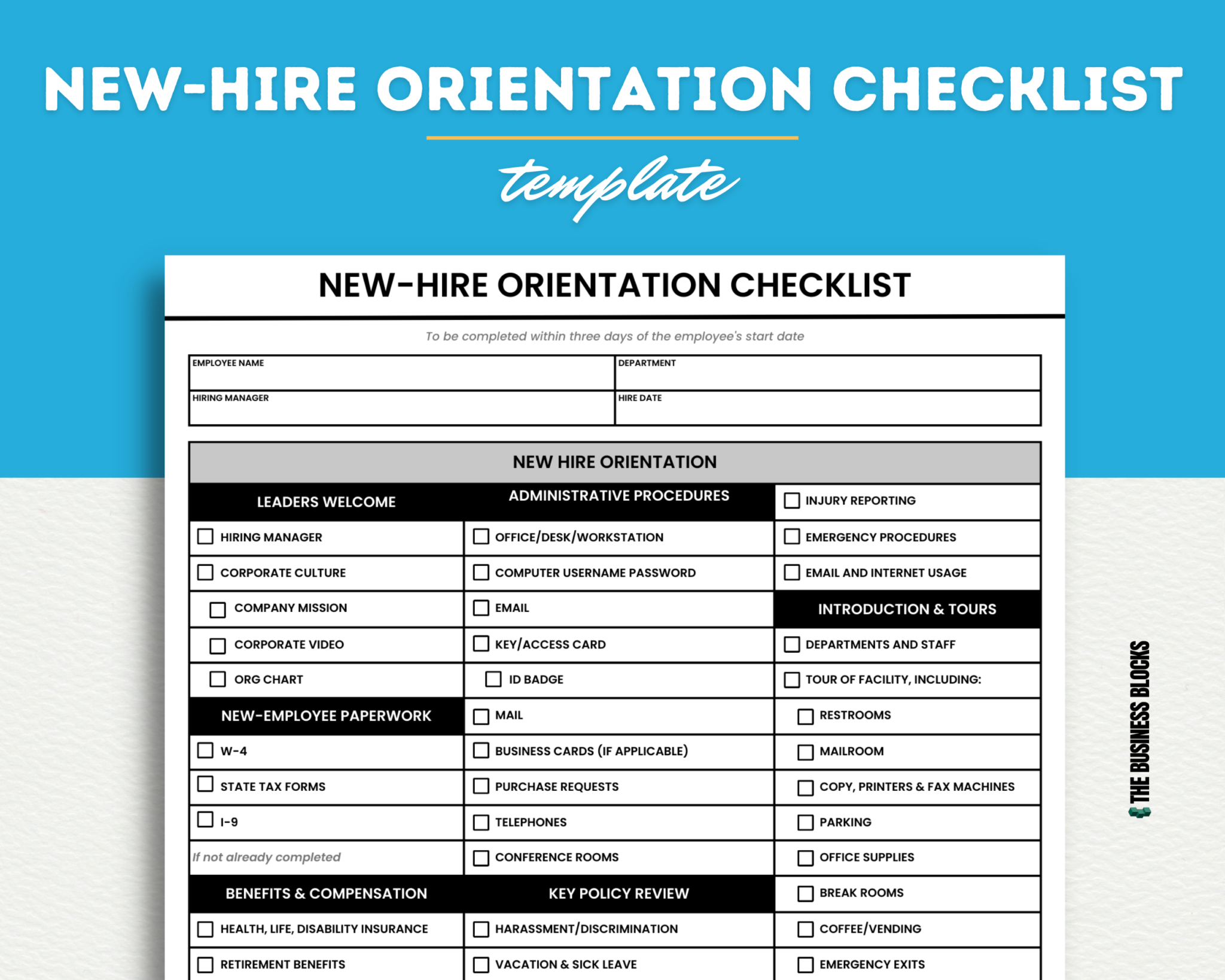 New Hire Orientation Checklist Template The Business Blocks