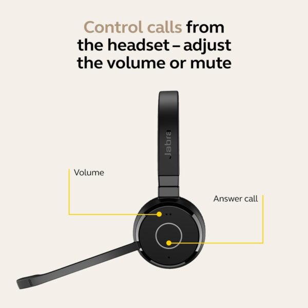 Jabra Evolve 65 TE (Third Edition) Wireless Dual-Ear Headphones - Noise-Canceling Mic, 16 hrs Battery Life, Dual Connectivity, MS Teams Certified, Supports Other Platforms, Black Dual-Ear Teams Certified Charging Cord - Image 3