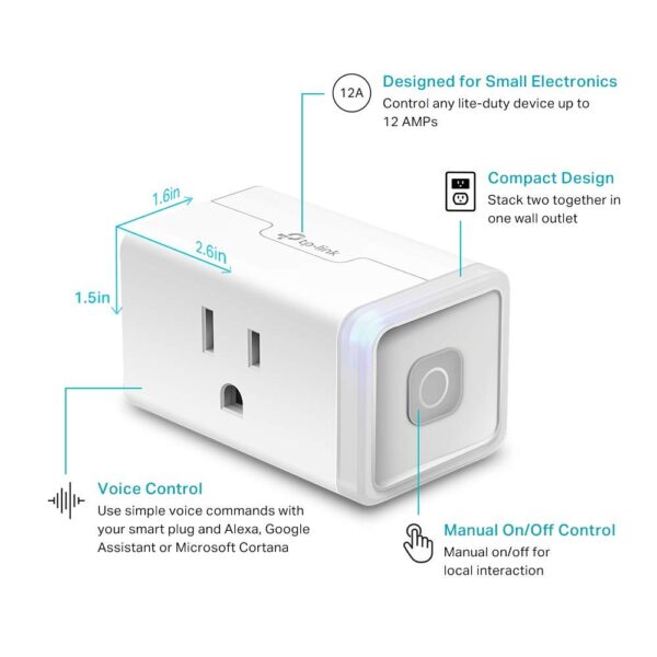 Kasa Smart Plug HS103P4, Smart Home Wi-Fi Outlet Works with Alexa, Echo, Google Home & IFTTT, No Hub Required, Remote Control, 15 Amp, UL Certified, 4-Pack, White Indoor Plug 4-Pack - Image 4