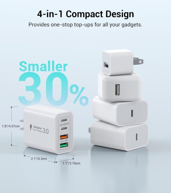 40W USB C Charger Cube, 2-Pack Wall Plug Fast Charging Block, 4-Port PD+QC Power Adapter Multiport Brick Type C Box for iPhone 16/15/14/13/12/11/Pro Max/XS/XR/8/7, Tablets, Cellphones White - Image 5