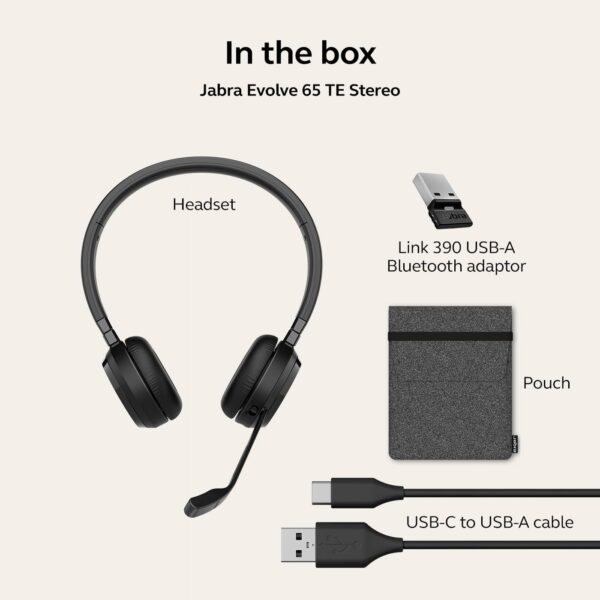 Jabra Evolve 65 TE (Third Edition) Wireless Dual-Ear Headphones - Noise-Canceling Mic, 16 hrs Battery Life, Dual Connectivity, MS Teams Certified, Supports Other Platforms, Black Dual-Ear Teams Certified Charging Cord - Image 6